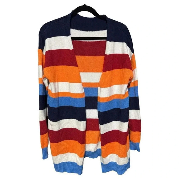 HZSONNE‎ Women's Casual Cardigan Size Medium Color Block Boho Rainbow Stripe - Picture 1 of 6